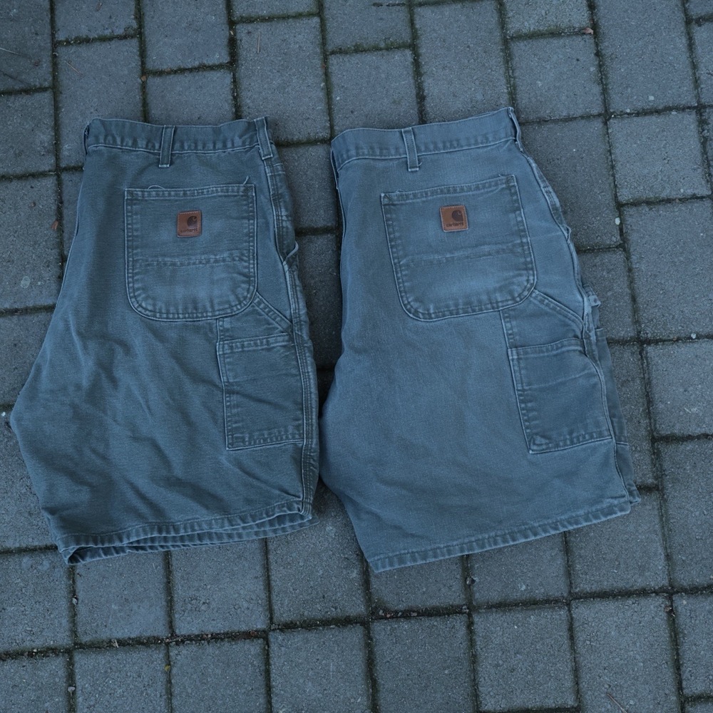 Lot Of 2 VTG Carhartt Canvas Carpenter Shorts B25 MOS Green 38 Y2K Workwear